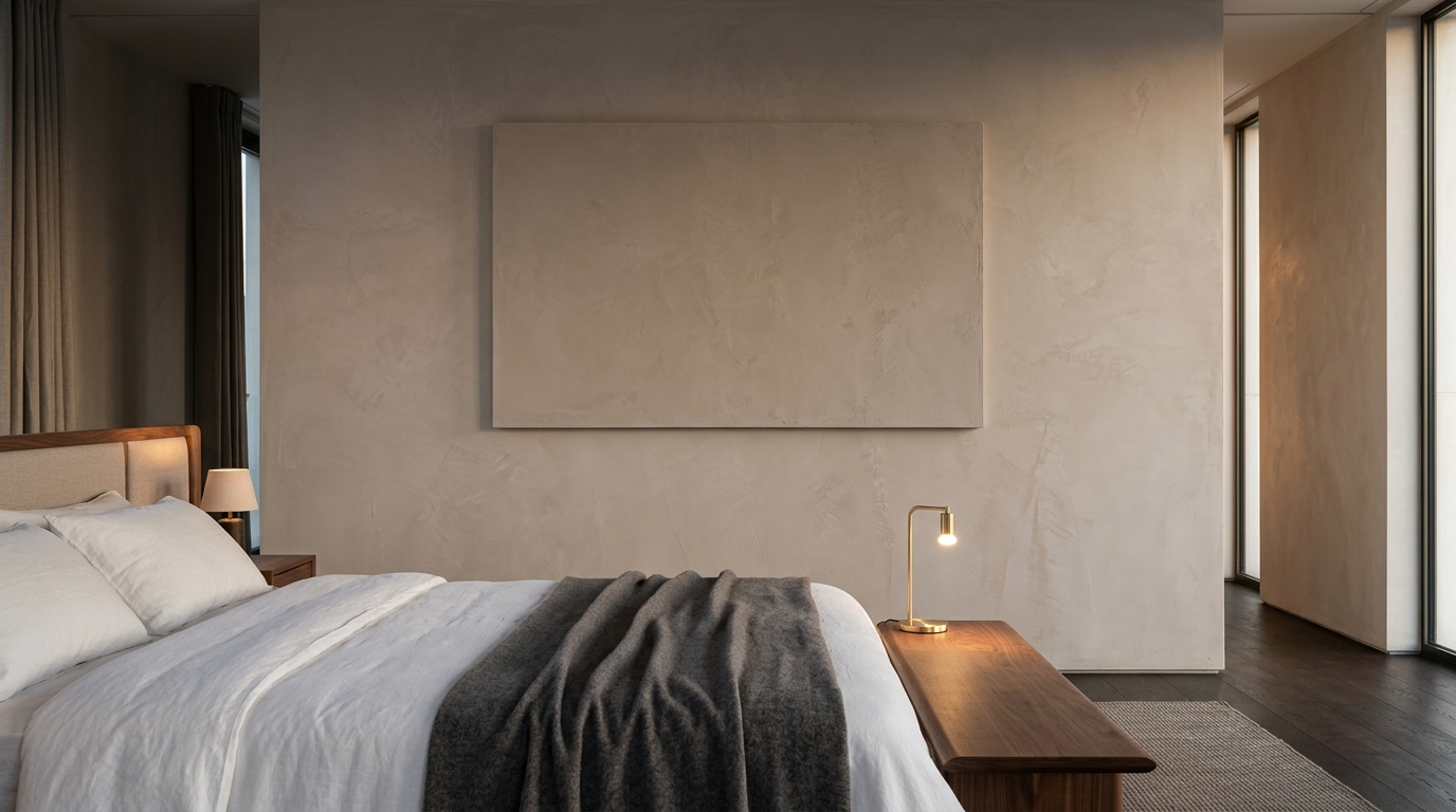 Hang at 145cm — Bedroom hang · placed at eye level